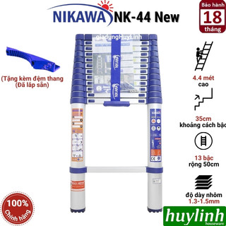 Thang nhôm rút đơn Nikawa NK-44 NEW - cao 4.4 mét - 13 bậc - Tặng kèm đệm cao su