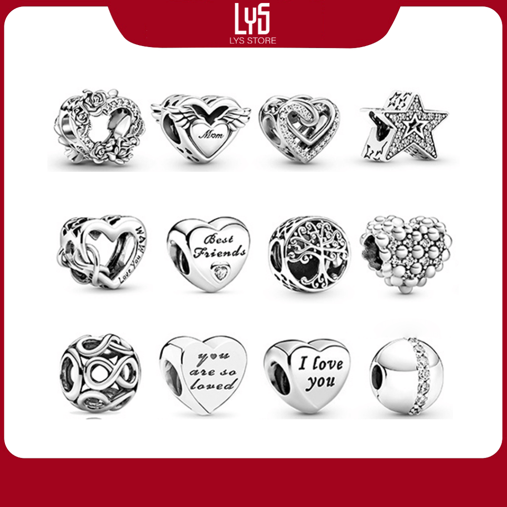 Charm bạc S925 Lys Mặt Hình Ngôi Sao -Trái Tim - Lông Vũ