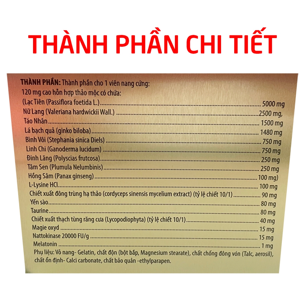 Viên Ăn Ngủ Ngon (hộp thiếc) đông trùng hạ thảo, lạc tiên, tâm sen, bạch quả tăng sức đề kháng - 60 viên