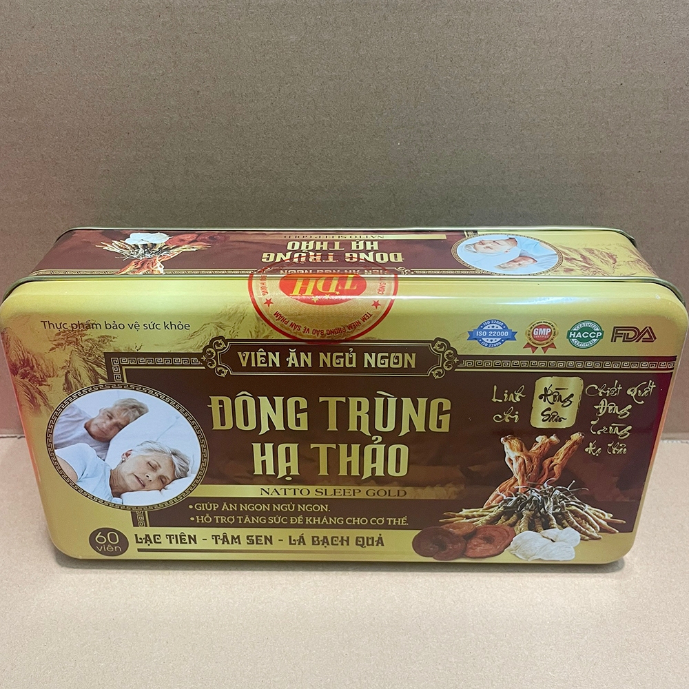 Viên Ăn Ngủ Ngon (hộp thiếc) đông trùng hạ thảo, lạc tiên, tâm sen, bạch quả tăng sức đề kháng - 60 viên