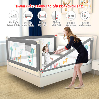 Thanh chắn giường chống kẹt KidsWorld BR02, BR23, BR25 độ cao 75-105cm, 24 nắc điều chỉnh, chống kẹt