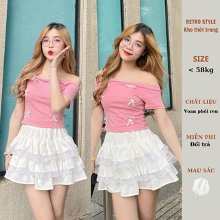 Chân váy Coquette skirt  bèo tầng phối ren cạp chun dáng ngắn - Retrostyle - Cvrenskirt_p13k10