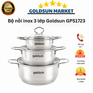 Bộ nồi inox 3 lớp Goldsun GPS1723 vung kính cường lực nhanh sử dụng trên mọi loại bếp