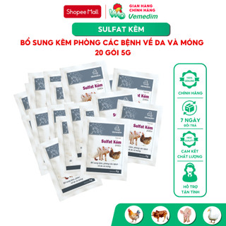 Vemedim Sulfate kẽm ZnSO4 Bổ sung khoáng vi lượng cho gia súc, gia cầm, set 20 gói 5g