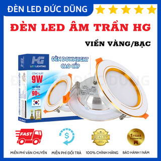 Đèn led âm trần hg 7w viền vàng, bạc 3 chế độ màu