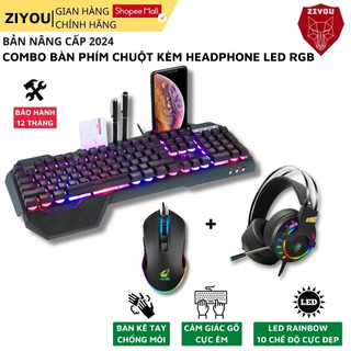 Bộ Bàn Phím Chuột Và Headphone ZIYOU Gaming LED 7 Màu, Phím Gõ Siêu Êm Chống Nước, Combo Cho Các Game Thủ K618+V1+K3