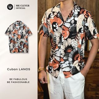 Áo Sơ mi cuban nam Lanos MK CLEVER chất liệu lụa mềm mịn, thoáng mát, chống nhăn, form rộng mặc hằng ngày