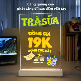 Bảng quảng cáo trà sữa viết xóa dễ dàng có đèn LED phát sáng sạc điện bảng huỳnh quang bảng menu