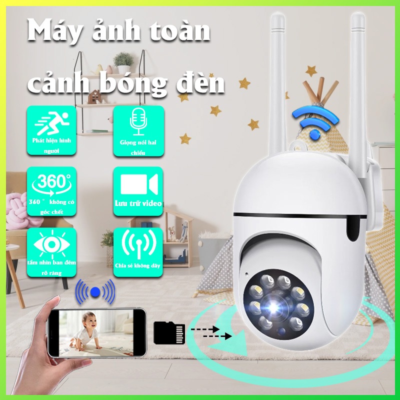 Camera wifi sát Máy ảnh kép Toàn cảnh 360 ° giao tiếp Điện thoại di động từ xa 2 triệu pixel Với tầm nhìn ban đêm