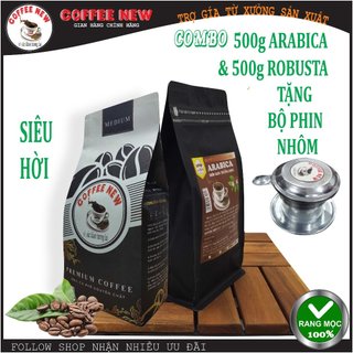 Combo Gói 500g Arabica Cầu Đất & Gói 500g ROBUSTA Tặng Bộ Phin Nhôm - Rang Mộc - Coffee New