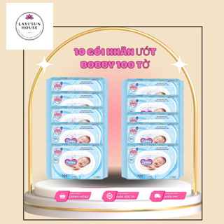 Combo 10 gói khăn ướt bobby 100 tờ không mùi cho bé sơ sinh mẫu mới