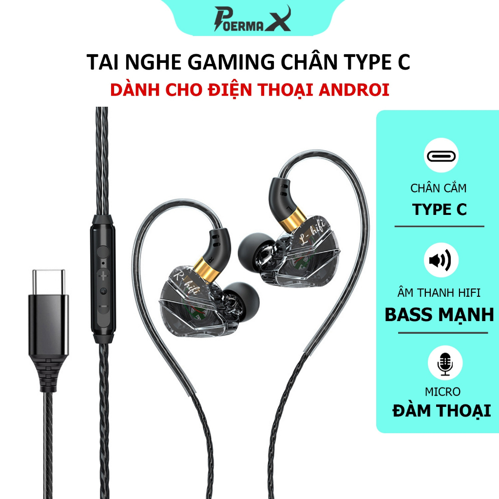 Tai nghe Poermax S16 Type-C có dây có mic cho điện thoại samsung xiaomi huawei
