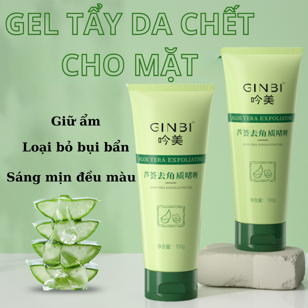 Tẩy Tế Bào Chết Mặt GINBI Chiết Xuất Nha Đam Loại Bỏ Bụi Bẩn Dầu Thừa, Gel Tẩy Tế Bào Chết Lô Hội Làm Sạch Sâu Sáng Mịn