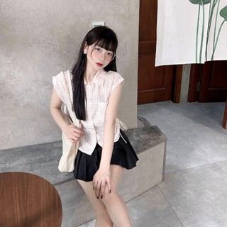 Áo Sơ Mi Sát Nách Họa Tiết Kẻ Dây Rút Eo Thời Trang Nữ M24510 - TVXQC