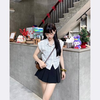 Áo Sơ Mi Sát Nách Họa Tiết Kẻ Dây Rút Eo Thời Trang Nữ M24510