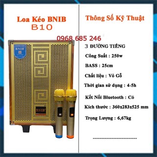 Loa kéo karaoke bluetooth BNIB B10 3 đường tiếng, Loa kẹo kéo di động thùng gỗ tiện lợi .