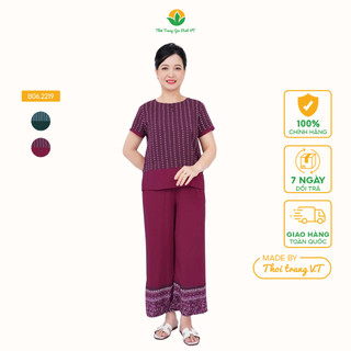 Đồ bộ lanh trung niên cao cấp Việt Thắng, quần lửng dài, áo cộc tay, cúc ngực B06.2219