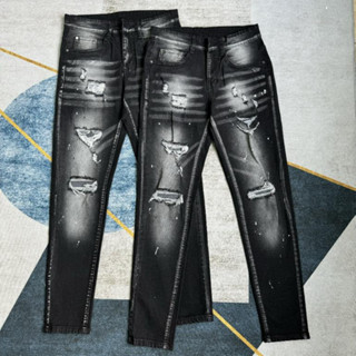 Quần Jean nam dài ĐEN vệt sơn rách phong cách 2024, chất jean co giãn thoải mái, chuẩn form, giá tốt