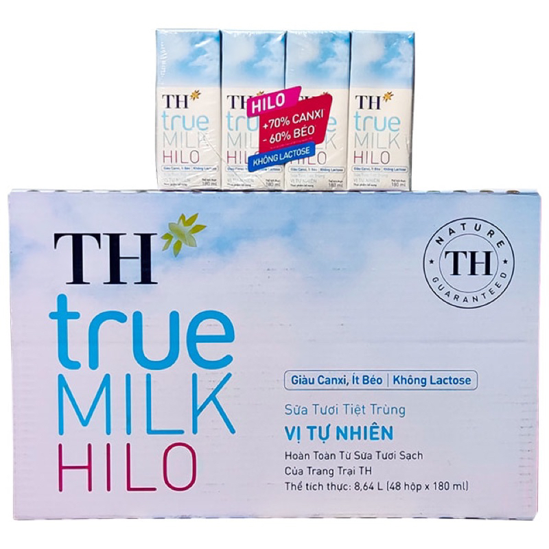 Thùng 48 hộp sữa tươi tiệt trùng Vị Tự Nhiên TH true MILK HILO 180 ml