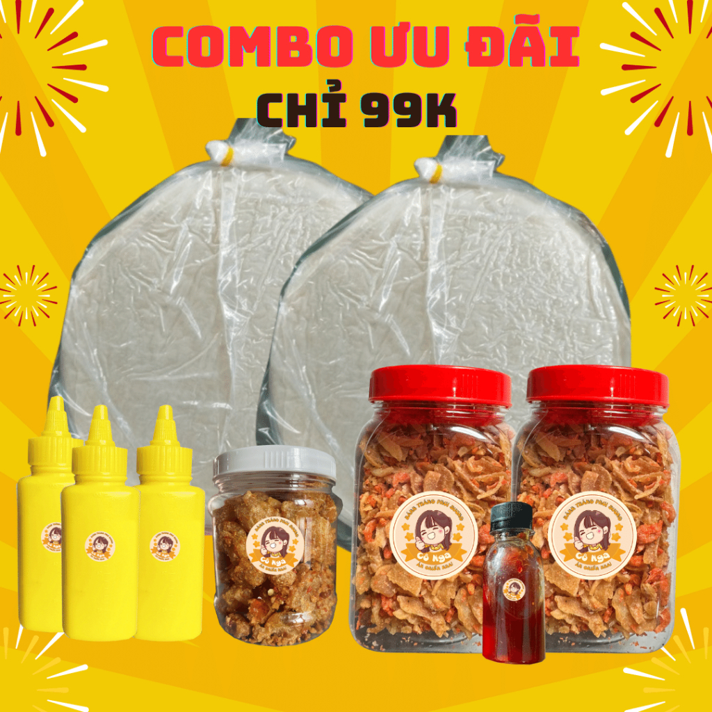 [C9] Bánh tráng phơi sương 300g, muối tép hành phi 200g, bơ 300g, hủ tóp mỡ kèm chai sốt tắc