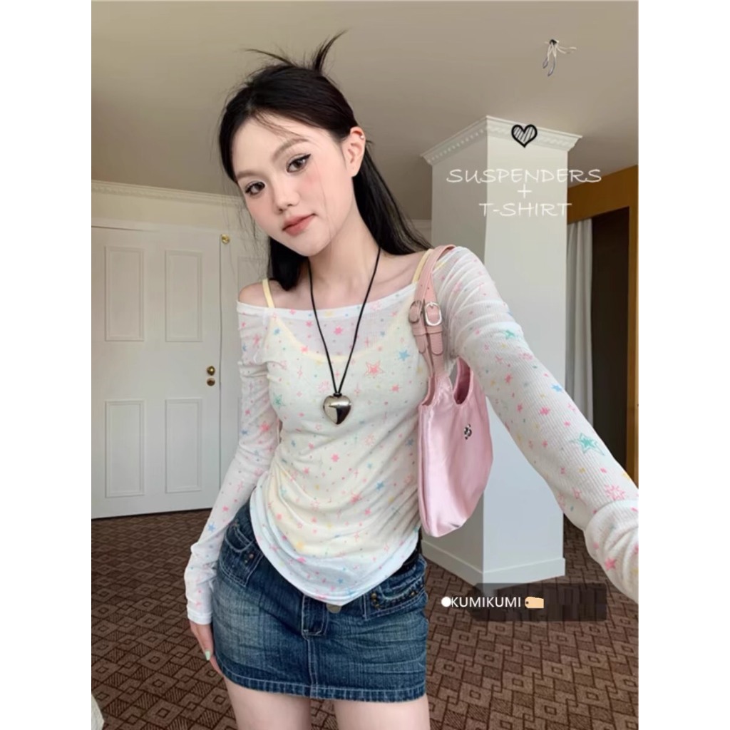 [CÓ SẴN] Áo thun dài tay trễ vai xuyên thấu In Sao đa sắc phong cách Hàn Quốc Áo khoác đi biển 🌺 Freeship | BigBuy360 - bigbuy360.vn