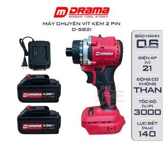 Máy chuyên vít pin DRAMA D5821, Lực siết 140Nm, Không chổi than siêu mạnh mẽ bền bỉ