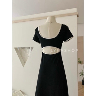 LYRA Váy thun dài cổ tay phối màu thêu chữ cut out lưng phong cách nhẹ nhàng, nữ tính - CSYVD0109