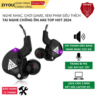 Tai nghe có dây nghe nhạc chơi game ZIYOU AK6 PRO 2024 chống ồn cực tốt, Bass cực đã, âm thanh đỉnh cao, chống rối