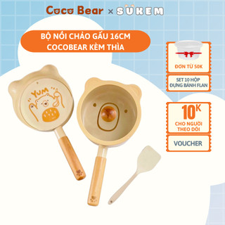 Bộ Nồi Chảo Gấu Cocobear 18cm Kèm Thìa Khuấy Chống Dính Cho Bé Ăn Dặm Sử Dụng Mọi Loại Bếp