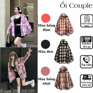 Áo Sơ Mi Khoác Ngoài,Áo Flannel Caro Unisex Nam và Nữ Dài Tay Có Nón from rộng Chất Dạ Dầy Dặn Thoáng Mát Chống Nắng.