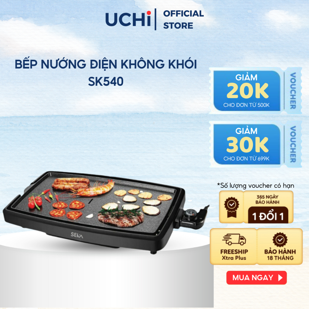 Bếp nướng điện không khói SK540, hợp kim nhôm cao cấp, chống dính cao cấp, công suất 1800W