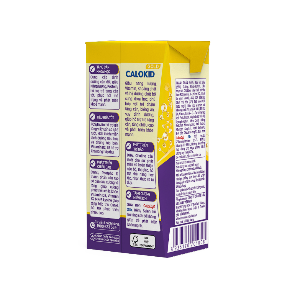 SUDD Calokid Gold 110ml giúp bé tăng cân khoa học, tiêu hóa tốt ( thùng 48 hộp) - VitaDairy