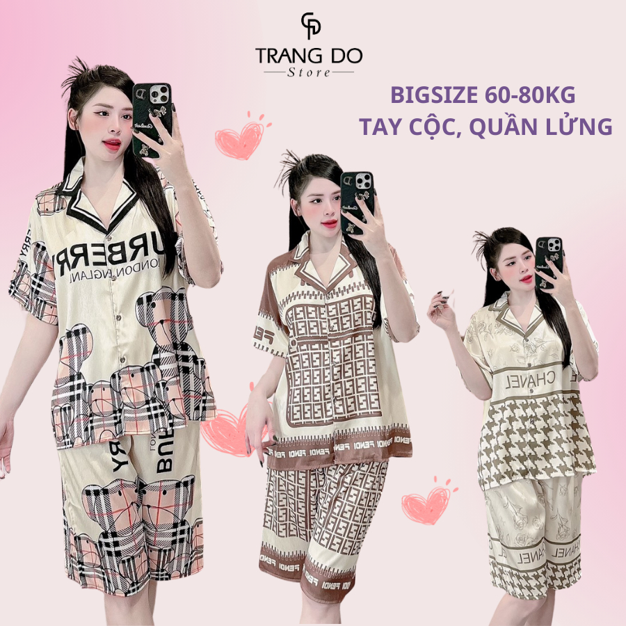 Đồ Bộ Nữ Pijama Lụa Xước Cao Cấp Loại 1 Big Size Ngủ, Mặc Nhà Tay Ngắn Quần Lửng Kiểu Tiểu Thư Dễ Th