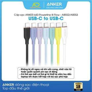 Cáp sạc anker 643 powerline iii flow usb-c to usb-c 100w - dài 0.9m/1.8m - a8552/a8553 - viettel