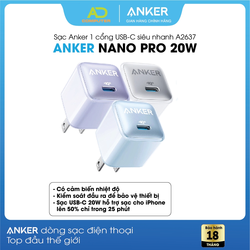 Củ Sạc Nhanh ANKER 511 Nano 3 30W - 1 cổng USB-C - A2147 - Bảo hành 18 tháng Viettel