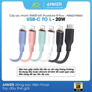 Cáp sạc nhanh anker 641 powerline iii flow usb-c to l 20w - dài 0.9m/1.8m - a8662/a8663