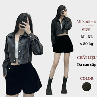 [Mã FATREND0911 giảm đến 30k tối đa 99k] Áo Da Croptop Nữ Dài Tay MiSoul, Áo Khoác Da Cúc Bấm 204