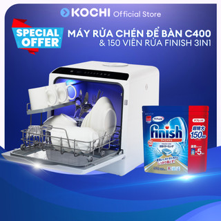 Combo Máy rửa chén bát để bàn thông minh KOCHI C400 và 150 viên rửa FINISH - Thiết kế để bàn nhỏ gọn - Rửa & Sấy nóng