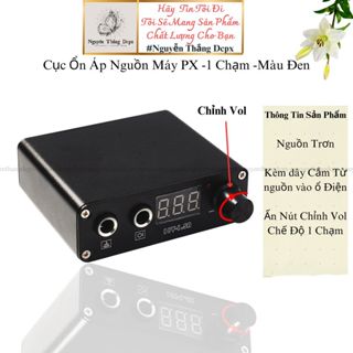 Nguồn trơn máy pen ,cục ổn áp nguồn trơn cắm máy phun xăm -Chế Độ 1 Chạm-Màu Đen