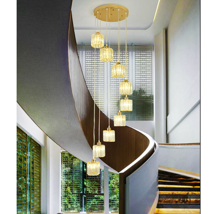 Đèn thả thông tầng MONSKY PALE 5,9, 15 bóng pha lê hiện đại sang trọng kèm bóng LED 3 màu