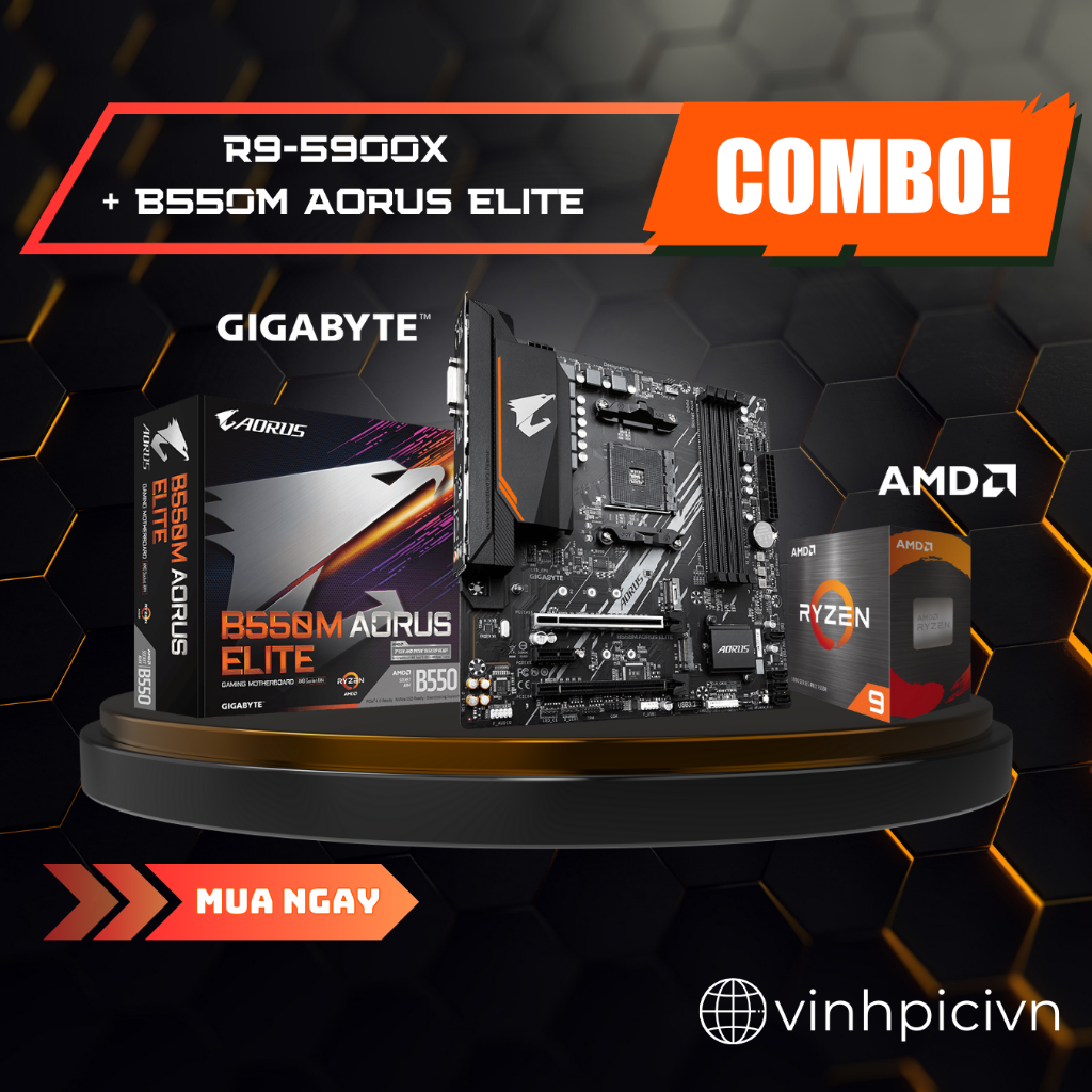 Combo AMD CPU Ryzen 9 5900X + GIGABYTE B550M AORUS ELITE