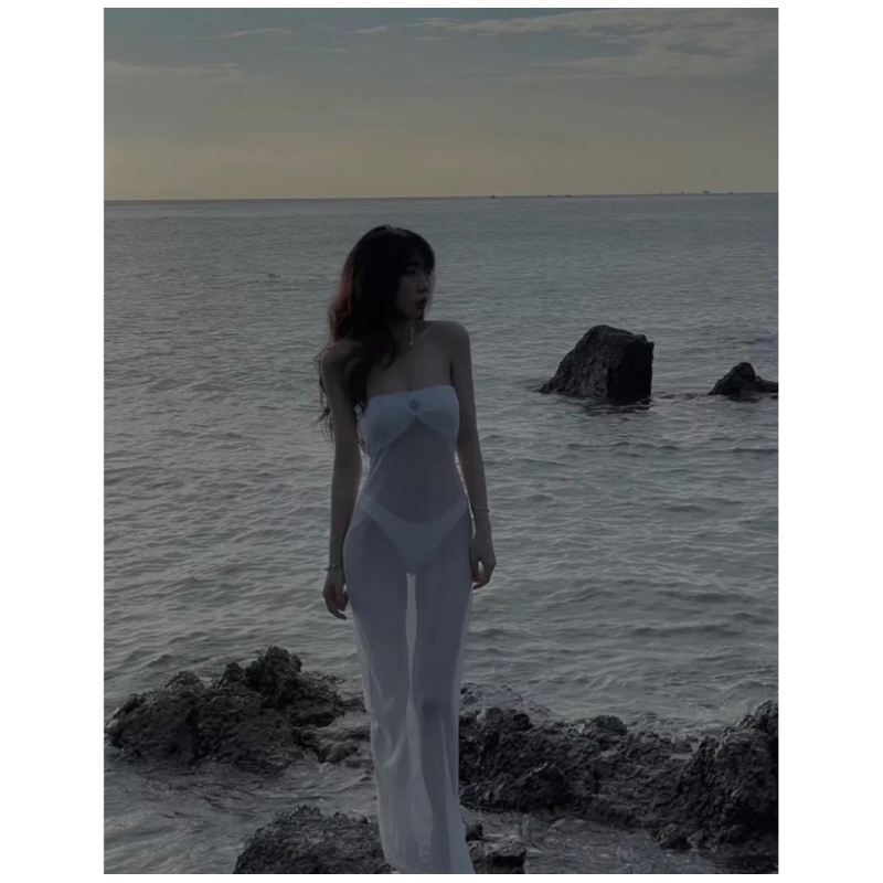 PASS Set bikini 3 món 2 mảnh + đầm dài màu trắng xuyên thấu (ảnh thật ở cuối)