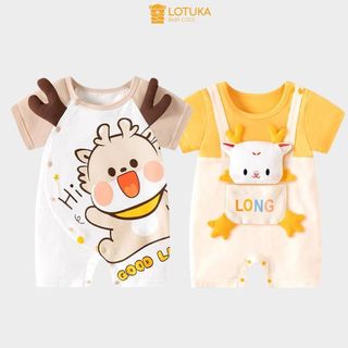 Bộ Liền Thân LOTUKA Cộc Tay Hình Thú Dễ Thương, Body Đùi Bé Trai Bé Gái Vải Thun Thoáng Mát Size 3-12kg