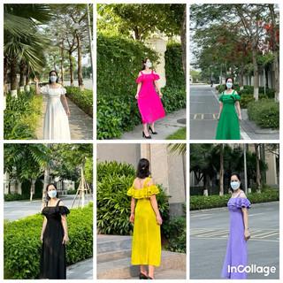 Đầm thiết kế trễ vai đũi vân mây chân váy xoè A. Đầm trễ vai đẹp.