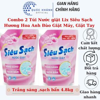  Combo 2 Túi Nước giặt Lix Siêu Sạch Hương Hoa Anh Đào 2.4kg 1Túi Thích Hợp Giặt Máy Giặt Tay Chính Hãng 