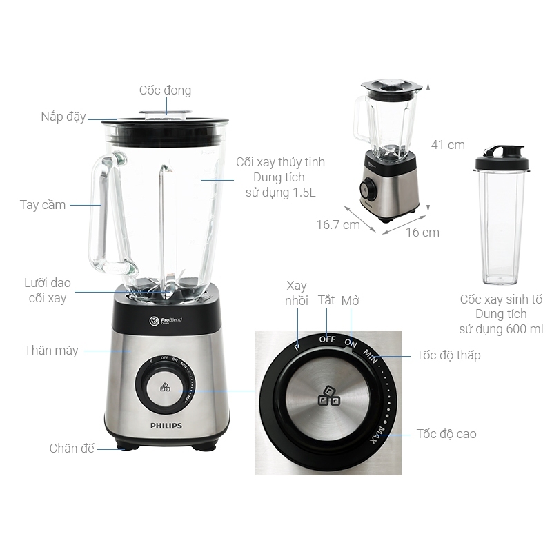 [Linh Kiện] Máy Xay Sinh Tố Philips HR3573/90 - Công Suất 1000W