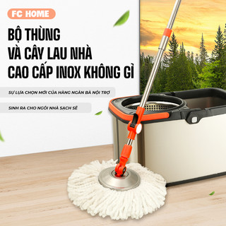 XÔ LAU NHÀ THÔNG MINH BUNA INOX KHÔNG GỈ - Bộ dụng cụ lau nhà CHẾ ĐỘ TỰ VẮT 360 ĐỘ INOX, 93x47x39 cm