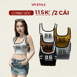 Áo thun 2 dây viền nữ VMSTYLE croptop ôm in số 96 nhiều màu thời trang mùa hè, đi biển ATU00811