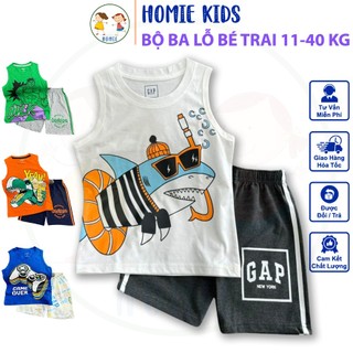 Bộ quần áo ba lỗ bé trai size đại 11-40 kg set đồ bộ sát nách thun cotton cho bé trai mặc mát in khủng long Homie Kids