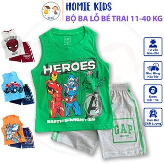 Bộ ba lỗ bé trai size đại 11-40 kg set đồ sát nách quần áo thun cotton cho bé in khủng long ôtô quái xế game Homie Kids